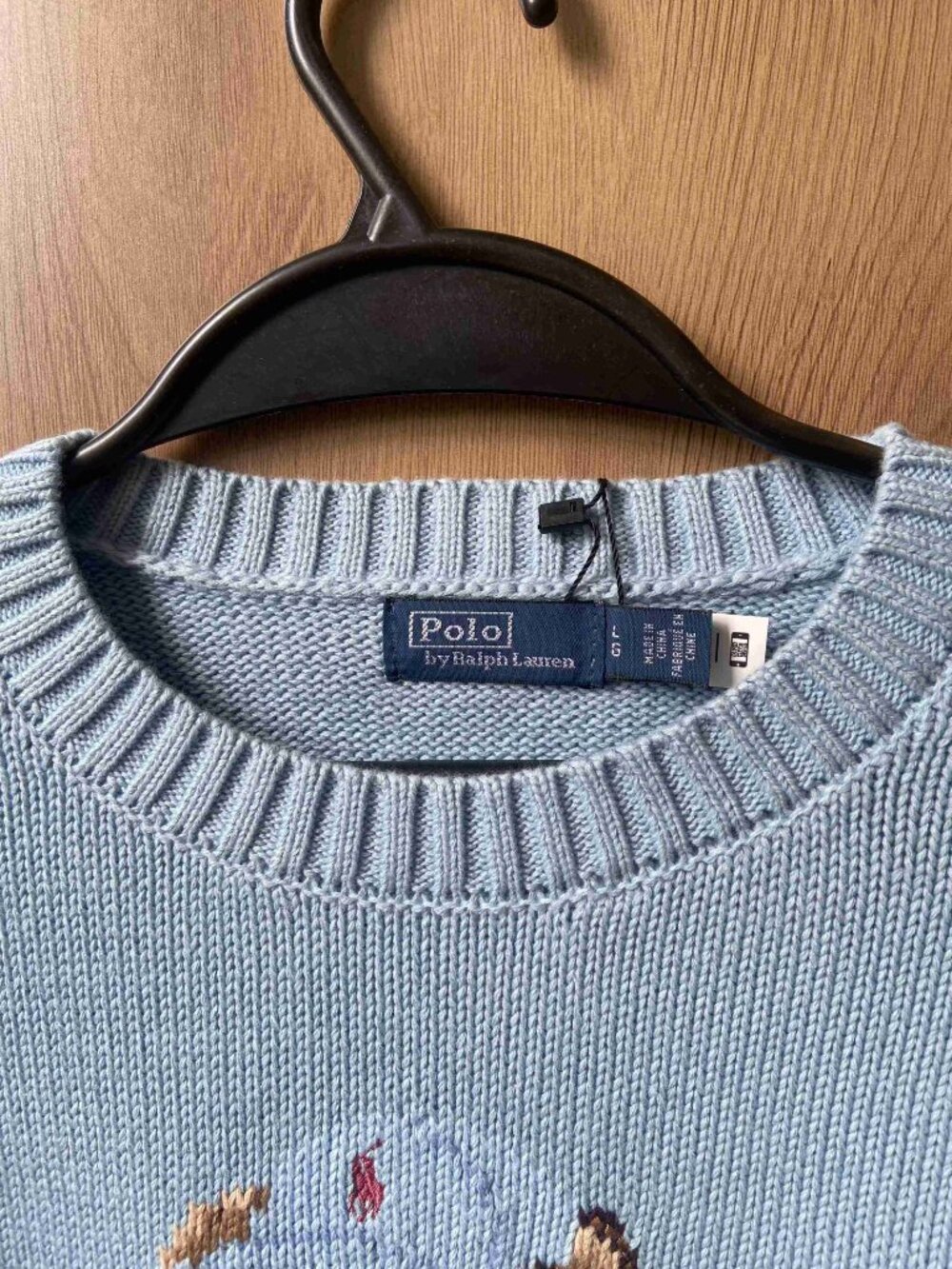 Polo Ralph Lauren Bear Knit Sweater Light Blue Crew Neck - Picture 3 of 8